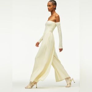 Zara studio collection super wide leg cream off shoulder jumpsuit